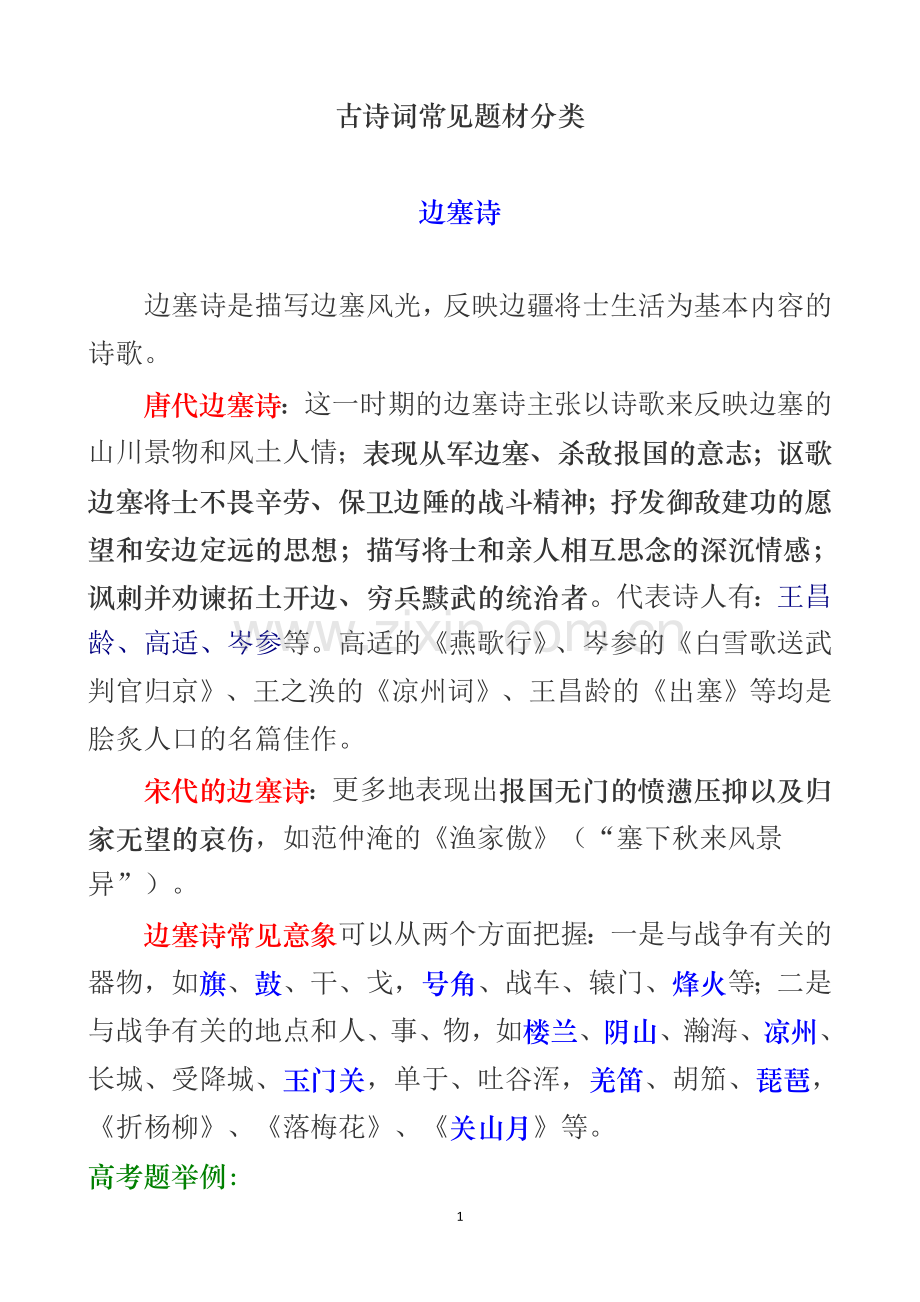 古诗词常见题材分类.doc_第1页