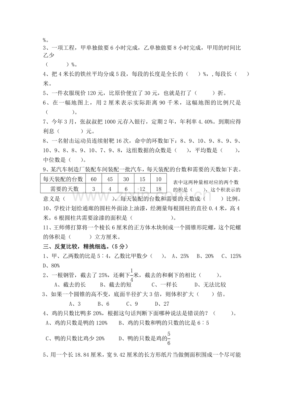 六年级下学期数学期末测试卷.doc_第2页