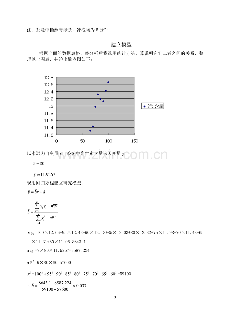 用统计方法计算不同水温冲泡茶叶与维生素C浸出量的关系.doc_第3页