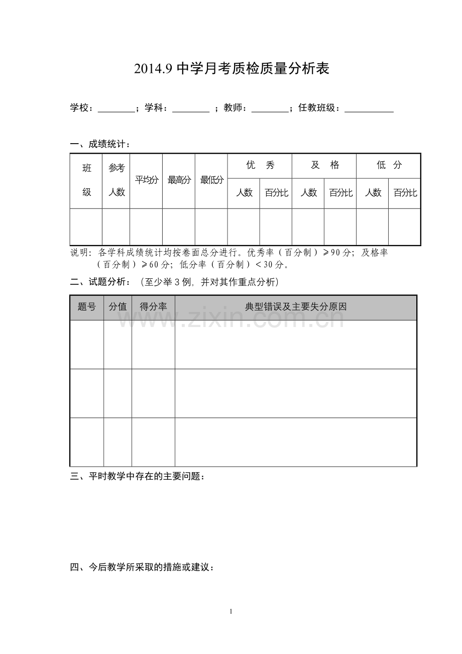 月考质量分析样表.doc_第1页