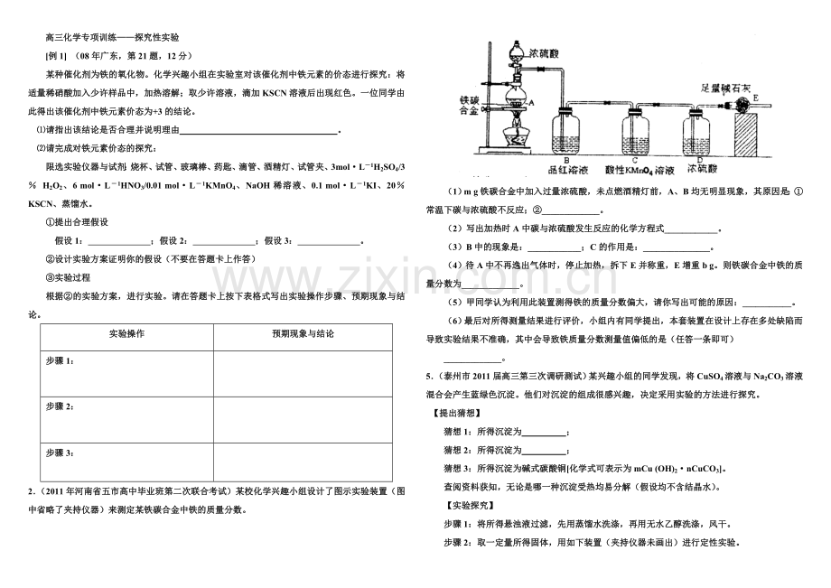 高三化学专项训练——探究性实验.doc_第1页