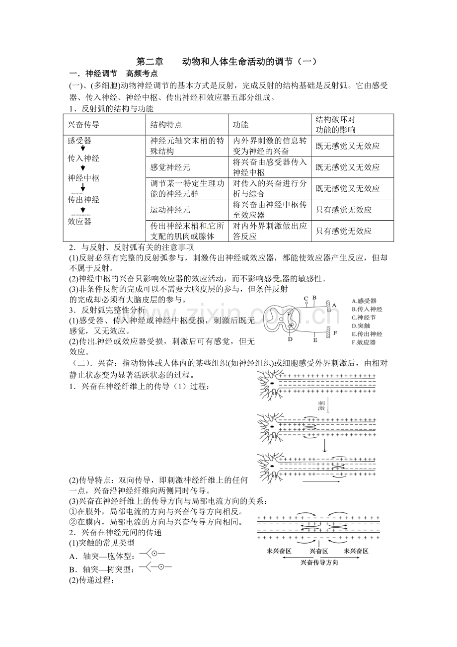 人教版生物必修三神经、体液调节复习学案.doc_第1页