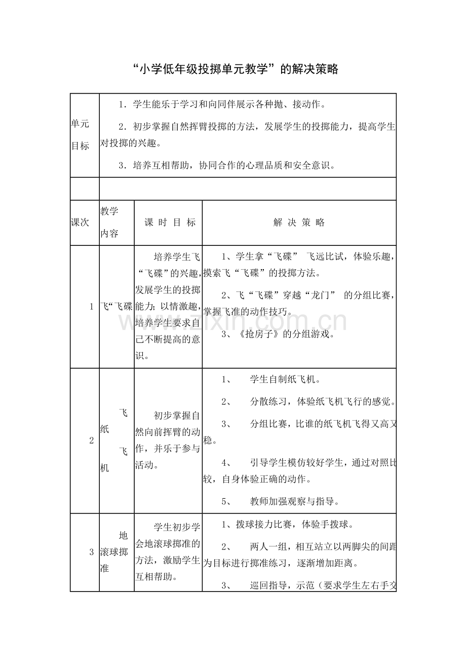 小学低年级投掷单元教学的解决策略.doc_第1页