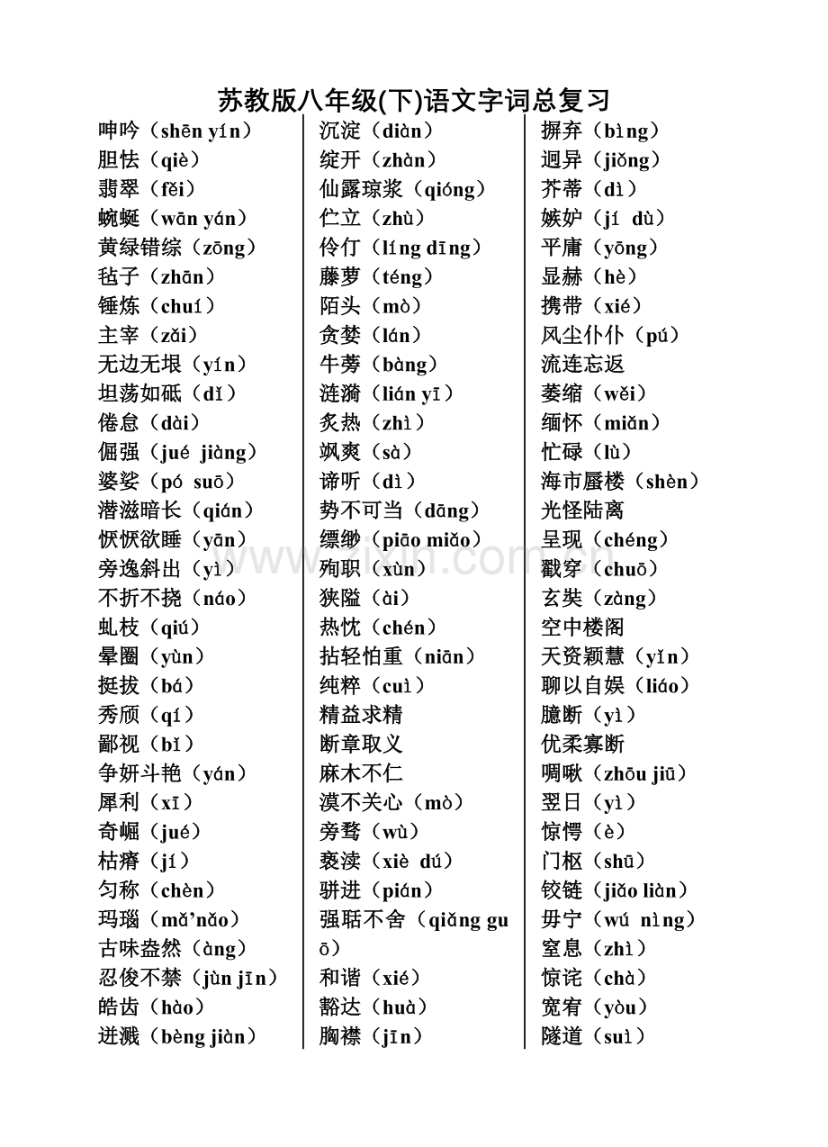 苏教版八年级(下)语文字词总复习.doc_第1页