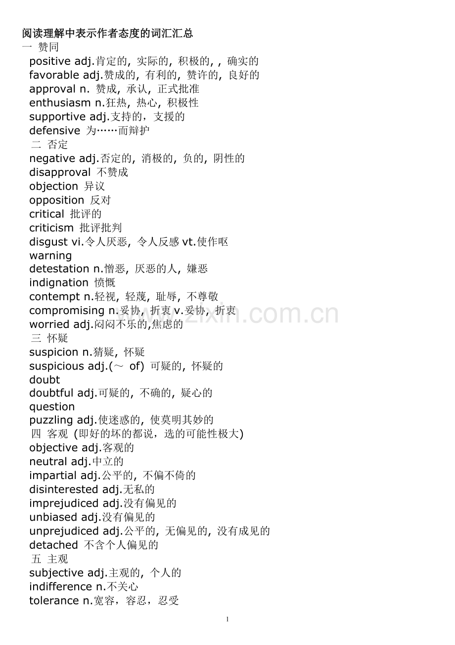 阅读理解中表示作者态度的词汇汇总.doc_第1页