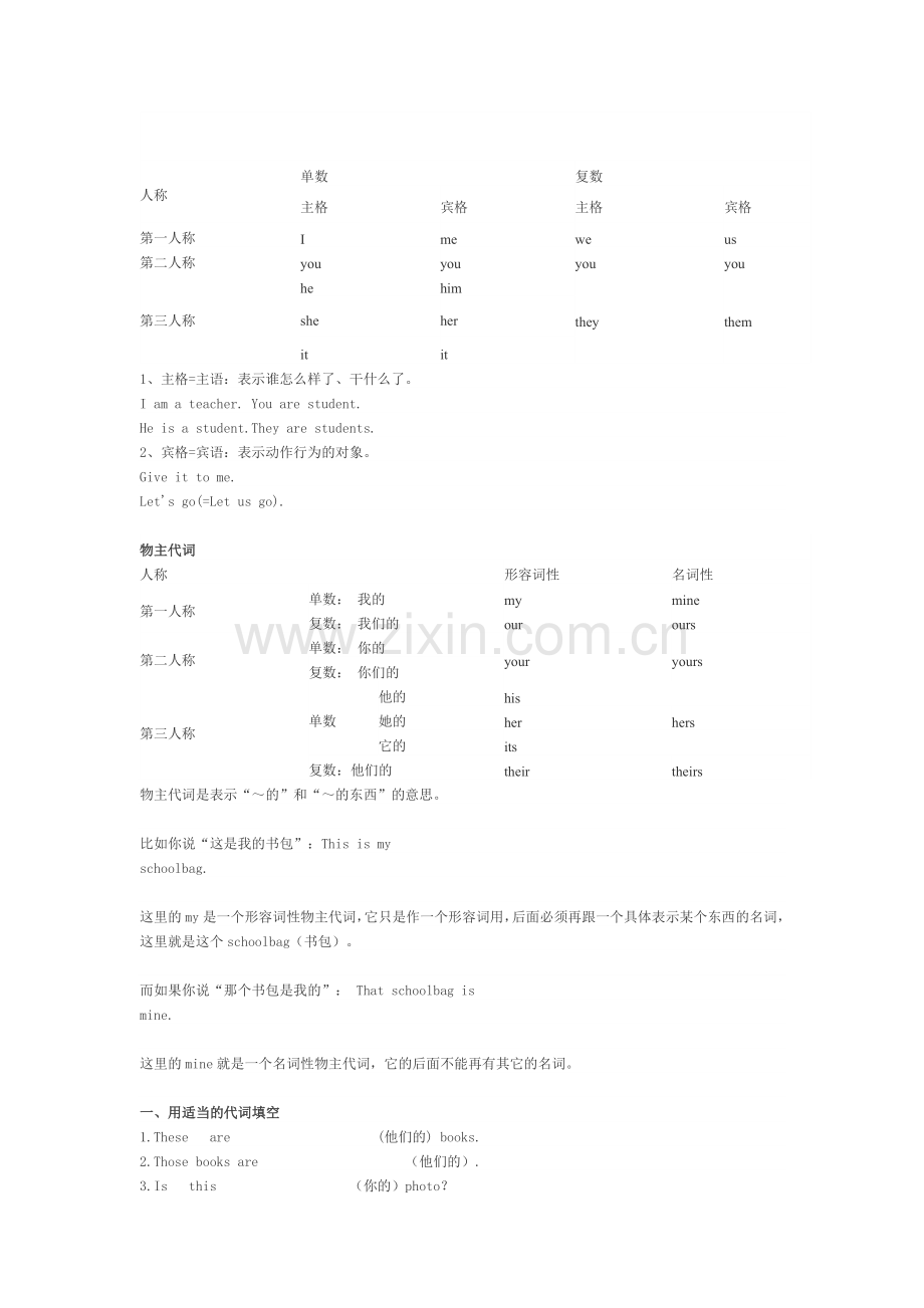 形容词性物主代词与名词性物主代词的专项练习.doc_第1页