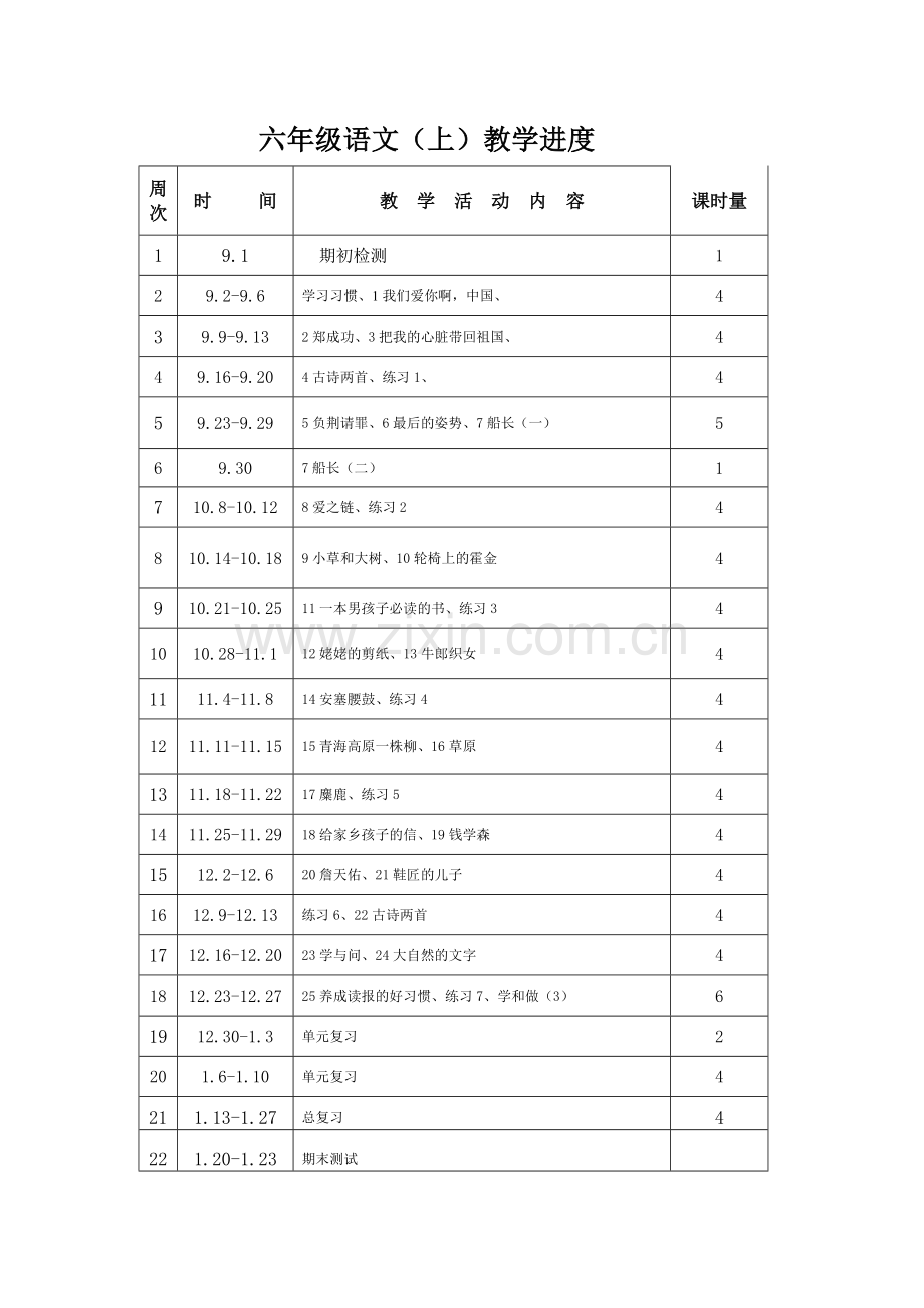 六年级语文(上)教学进度.doc_第1页