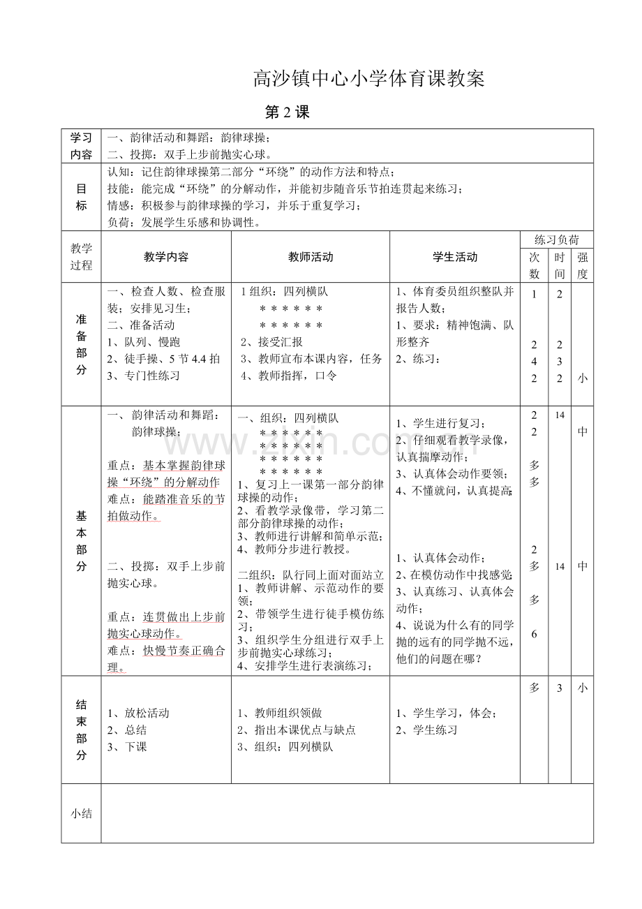 苏教版六年级体育全册教案.doc_第2页