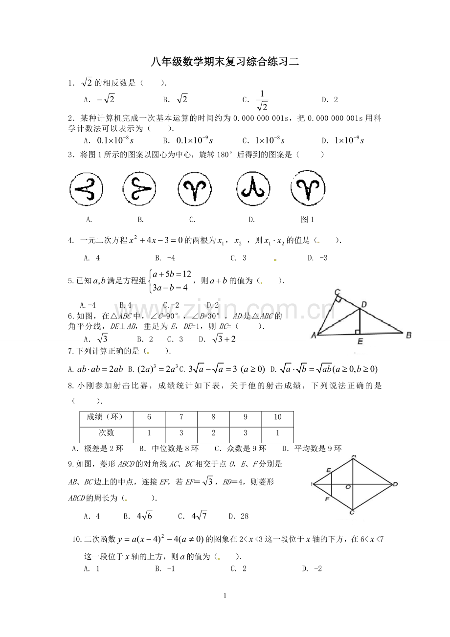 八年级数学期末复习综合练习.doc_第1页