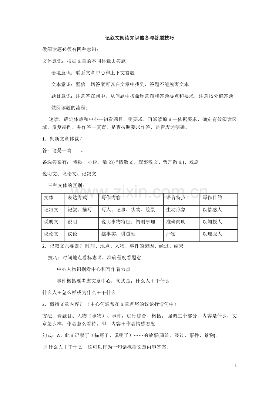 记叙文阅读知识储备与答题技巧.docx_第1页