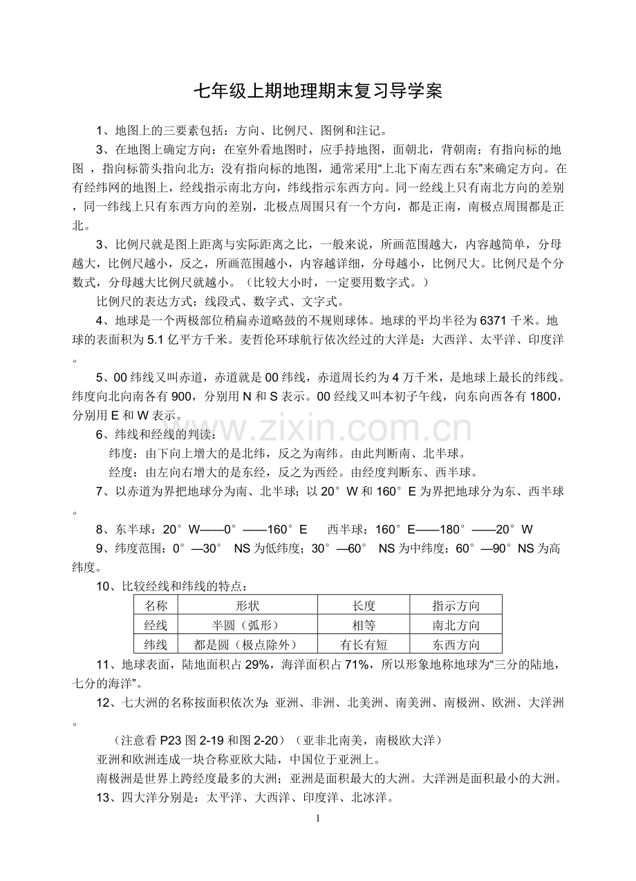 七年级上期地理期末复习导学案.doc_第1页