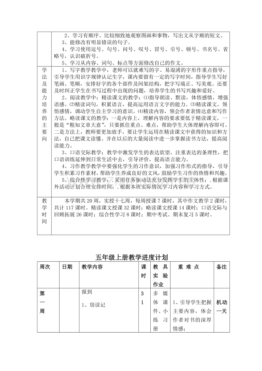 人教版五年级上册语文教学进度计划.doc_第3页