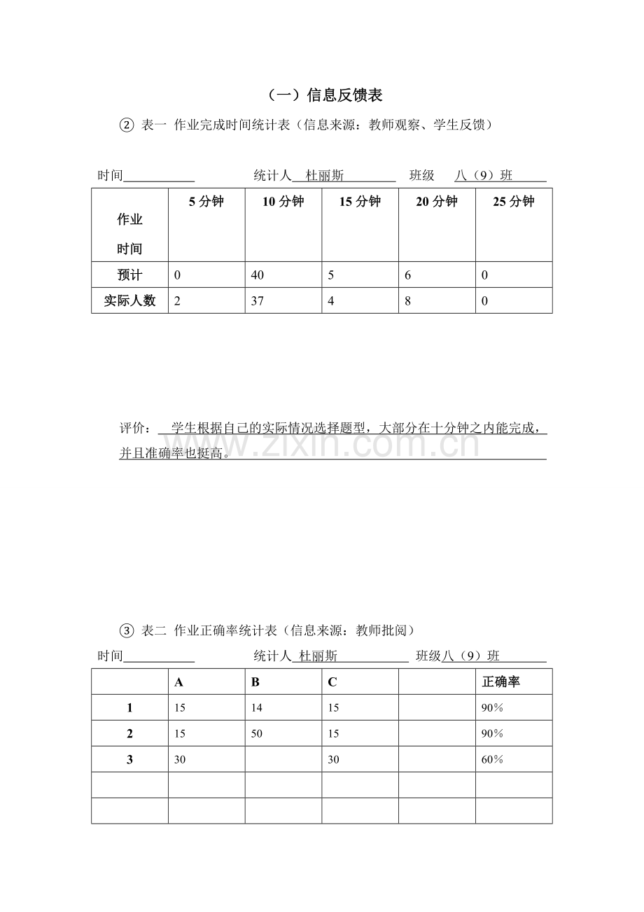 （三）信息反馈表-基于学情的有效作业研究杜丽斯.doc_第1页