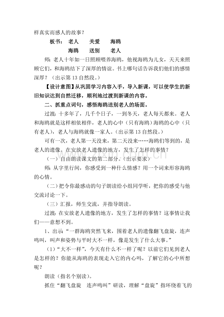 少教多学教学设计——《老人与海鸥》.doc_第3页