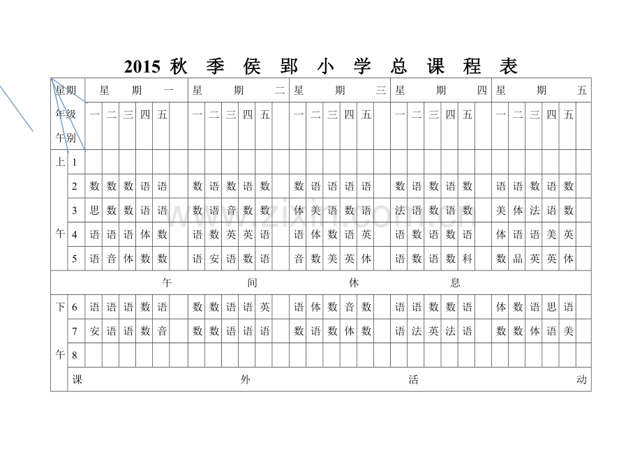 侯郢小学总课程表.doc_第1页