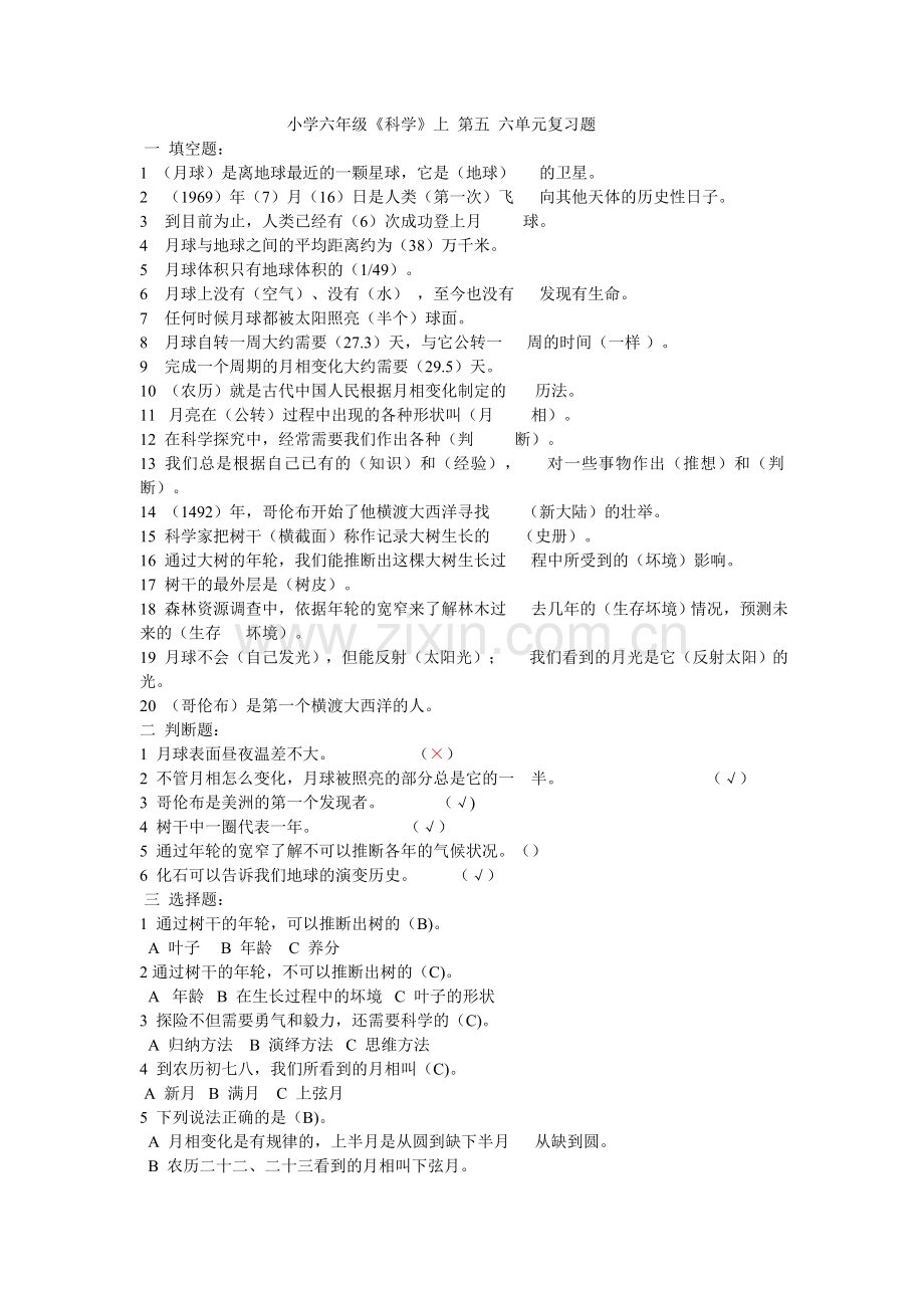 小学六年级上第五六单元复习题.doc_第1页