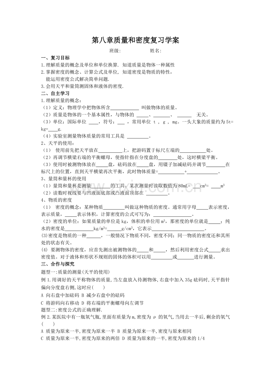 质量与密度复习学案.doc_第1页