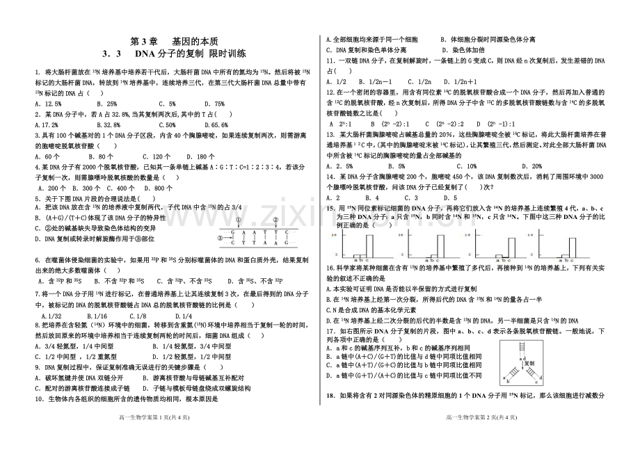 DNA分子的复制课时练.doc_第1页