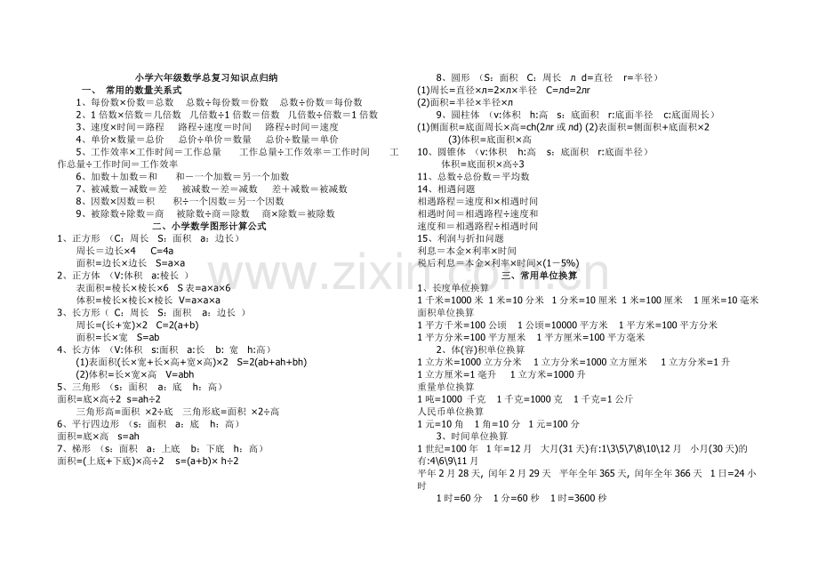 小学六年级数学总复习知识点归纳.doc_第1页