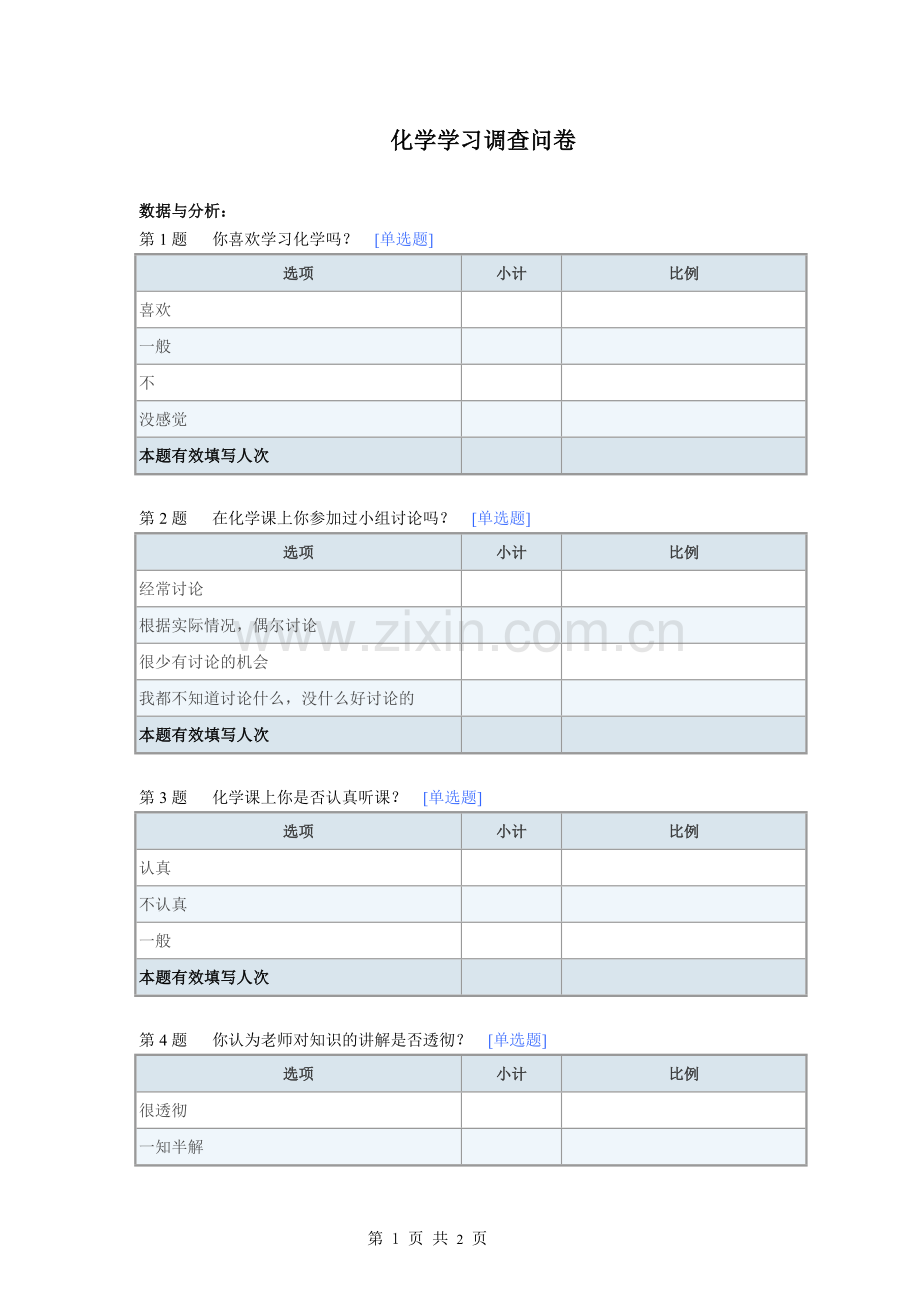 化学学习调查问卷－默认报告.doc_第1页