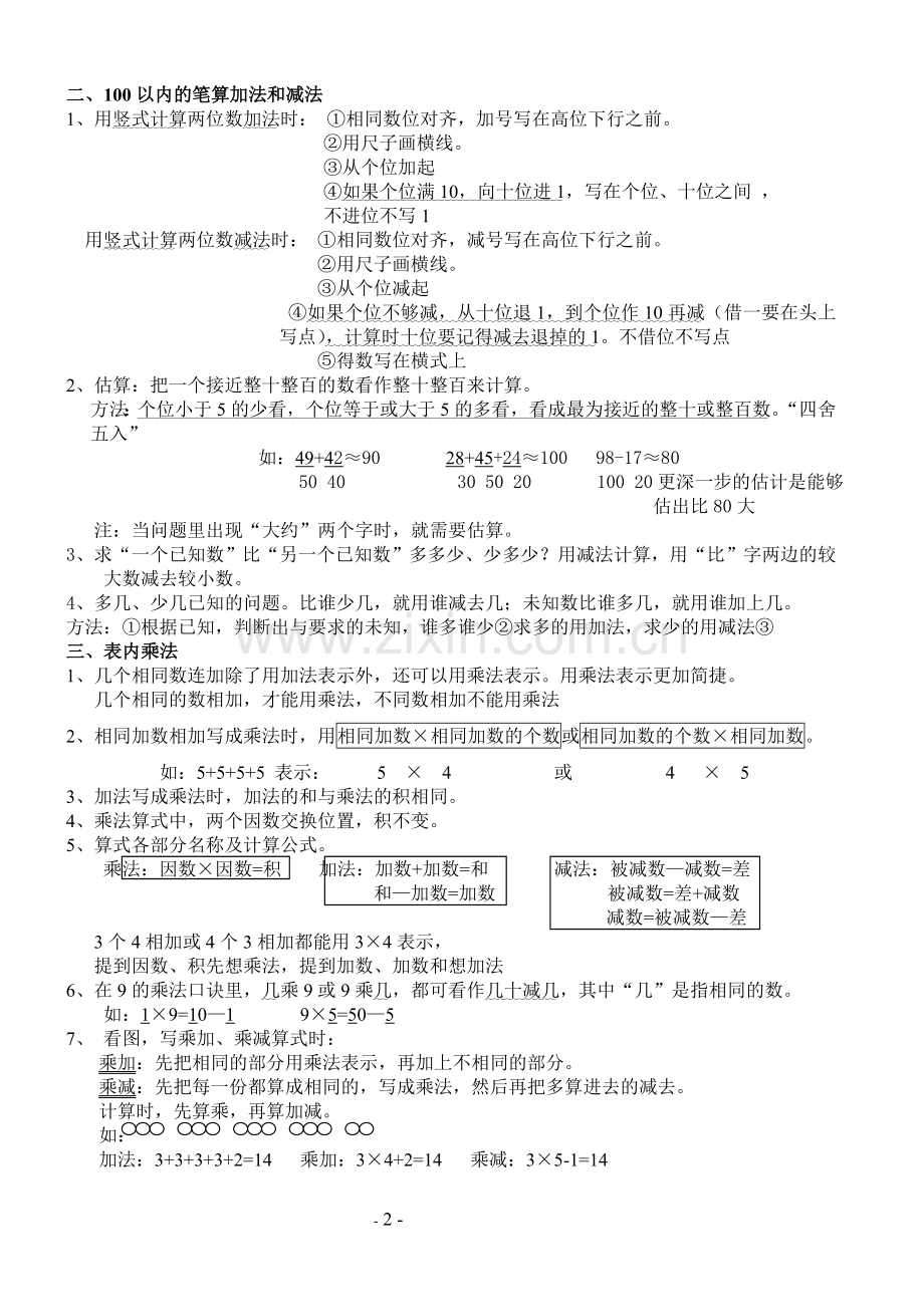 小学二年级-数学上册-重难点复习资料.doc_第2页