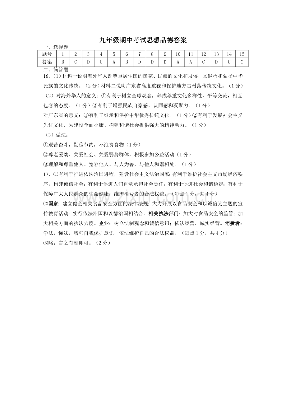 九年级期中考试思想品德答案.doc_第1页