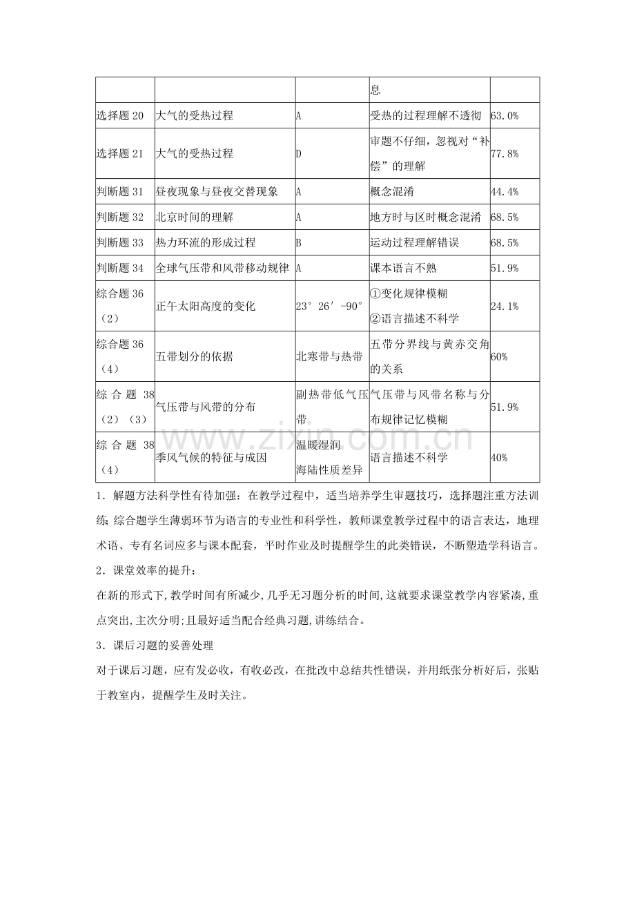 高一地理上学期期中地理试卷分析.doc_第2页