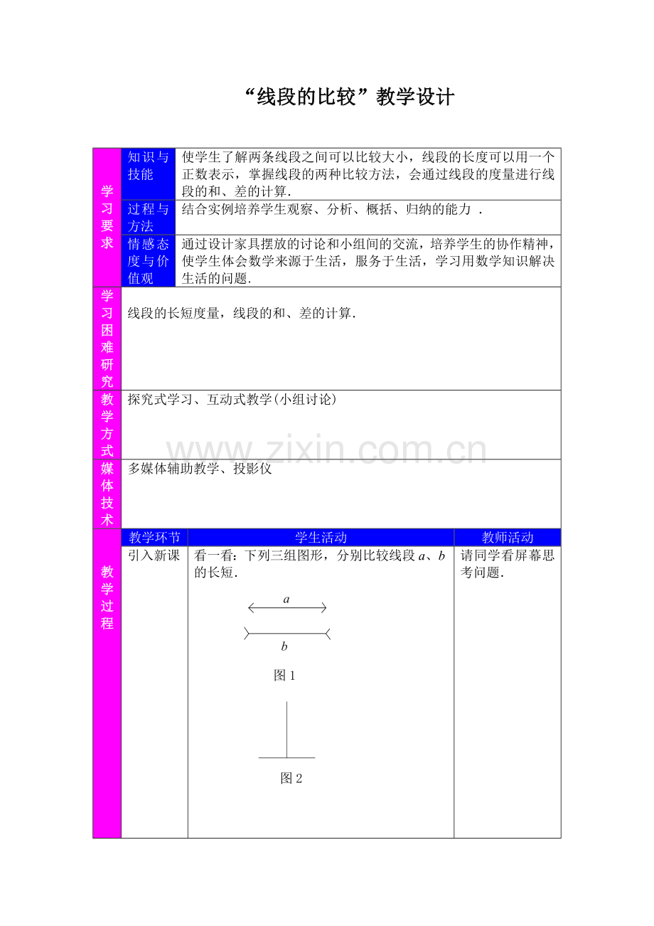 “线段的比较”教学设计.doc_第1页