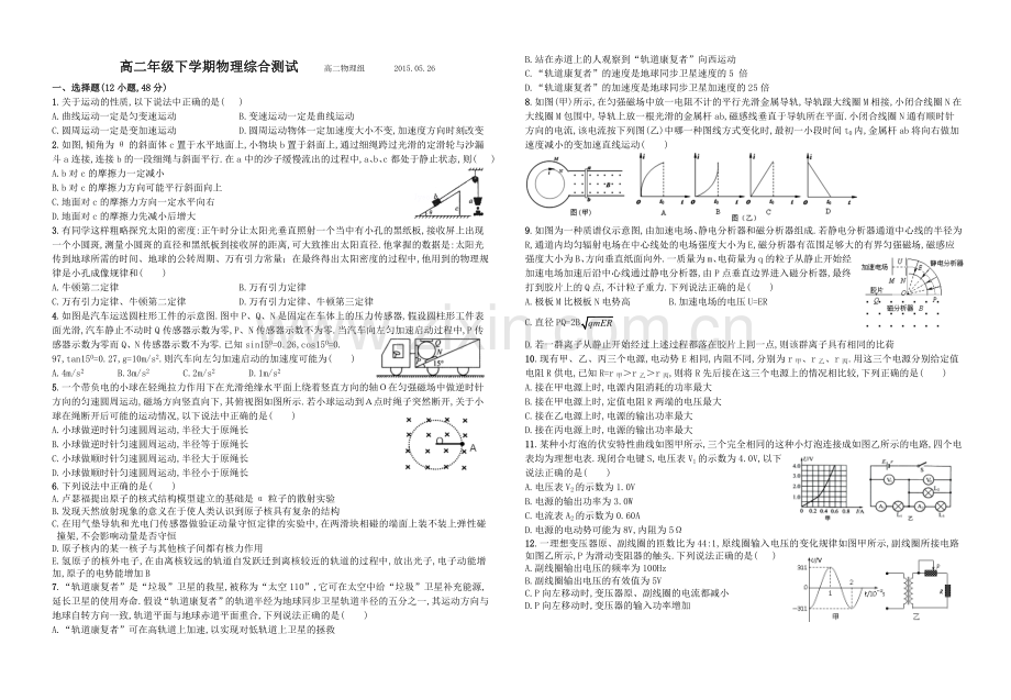 高二年级下学期物理综合测试.doc_第1页