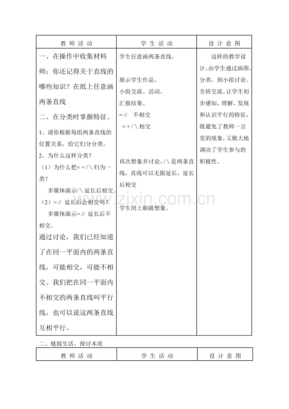 小学四年级数学《认识平行》的教学设计.doc_第2页