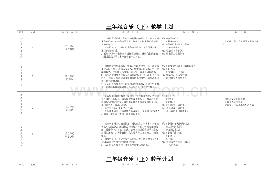 全新苏少版音乐三年级下册教学计划.doc_第1页