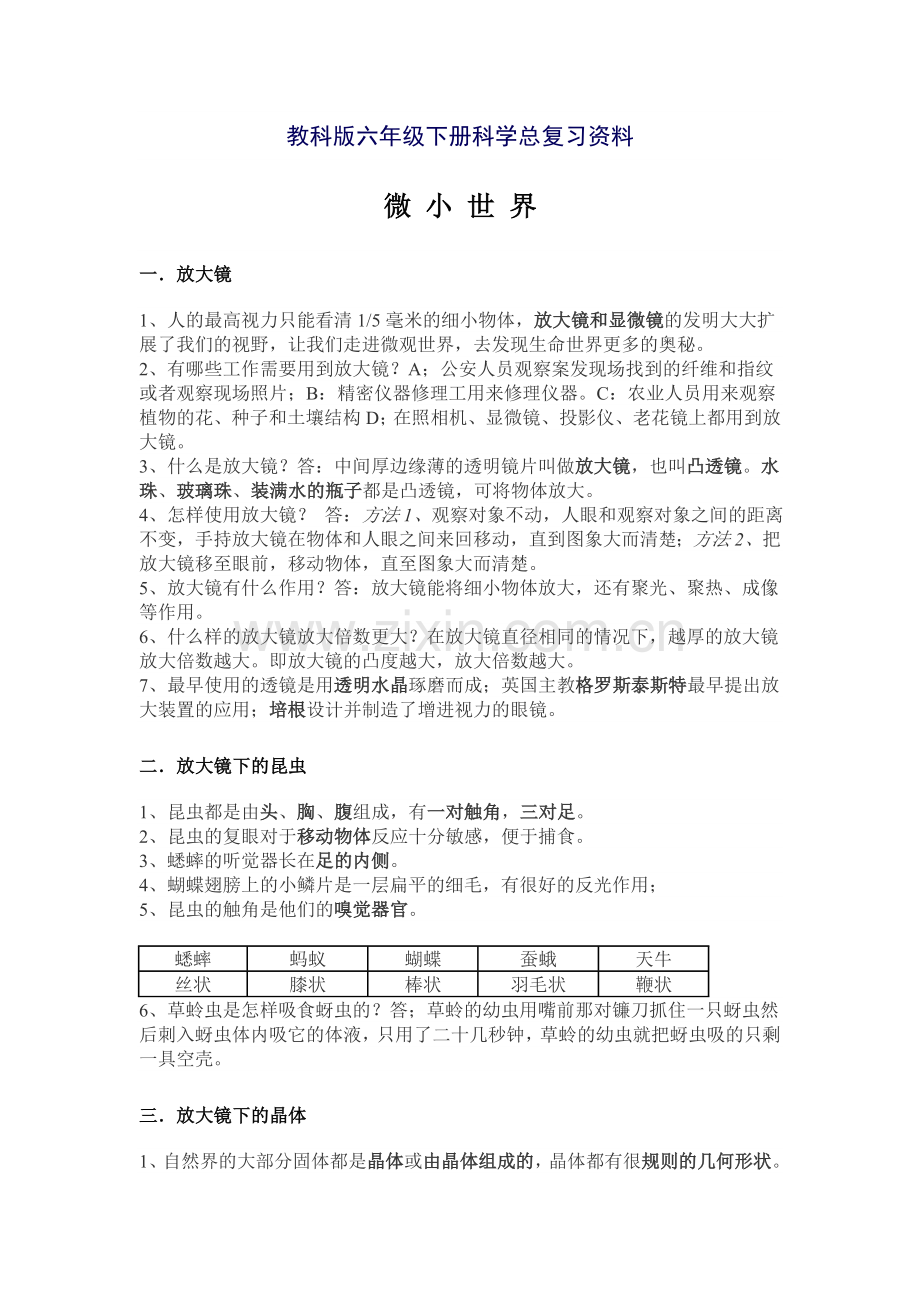 教科版六年级下册科学总复习资料.doc_第1页