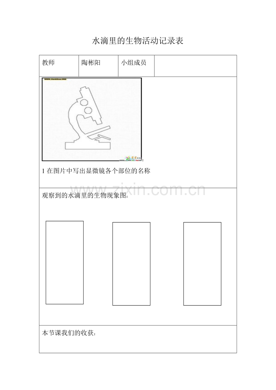 水滴里的生物活动记录表.doc_第1页