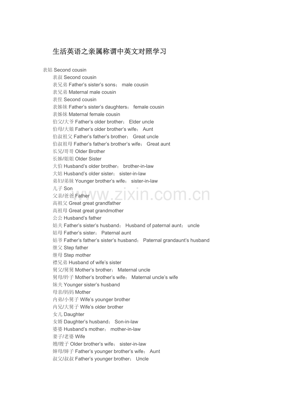 生活英语之亲属称谓中英文对照学习.doc_第1页