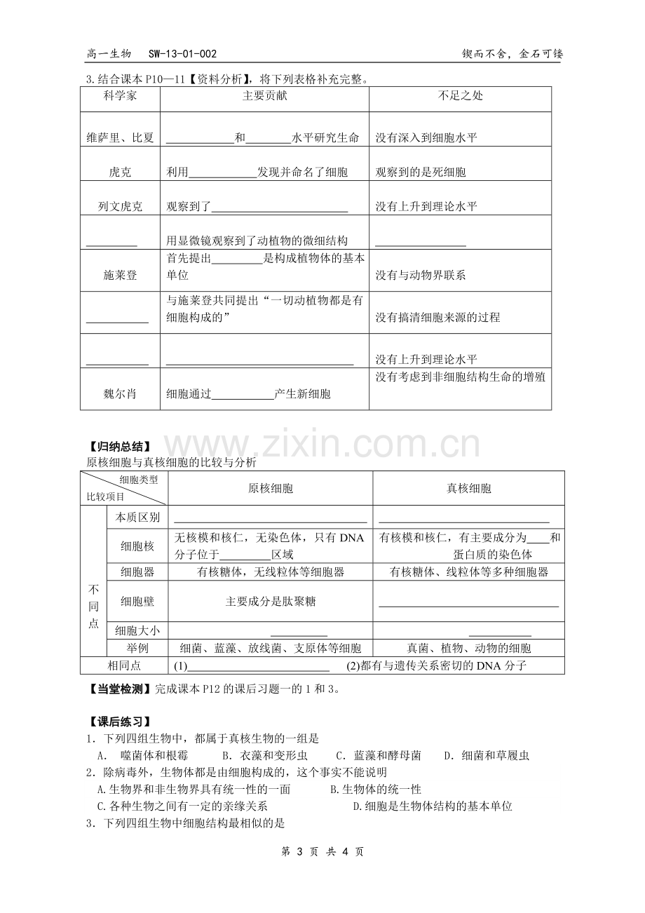 细胞的多样性和统一性导学案.doc_第3页