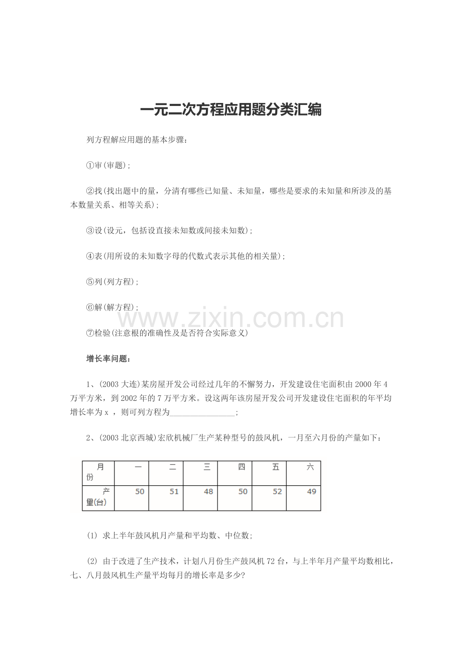 一元二次方程应用题分类汇编.doc_第1页