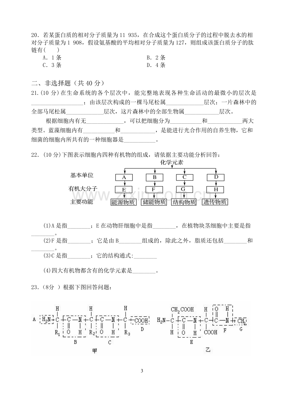 高一生物必修一月考试题.doc_第3页