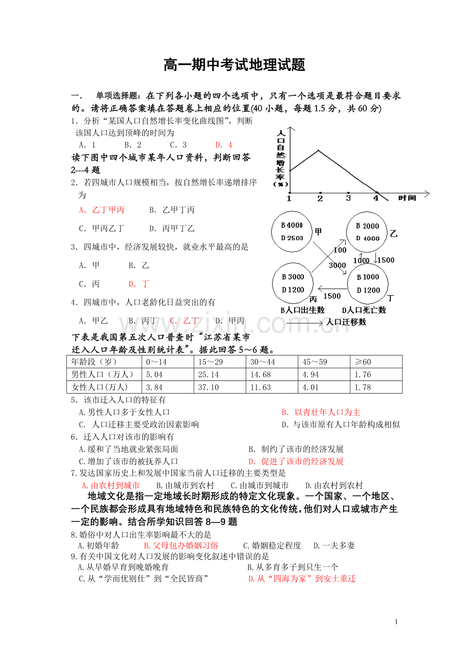 高一期中考试地理试(答案）.doc_第1页