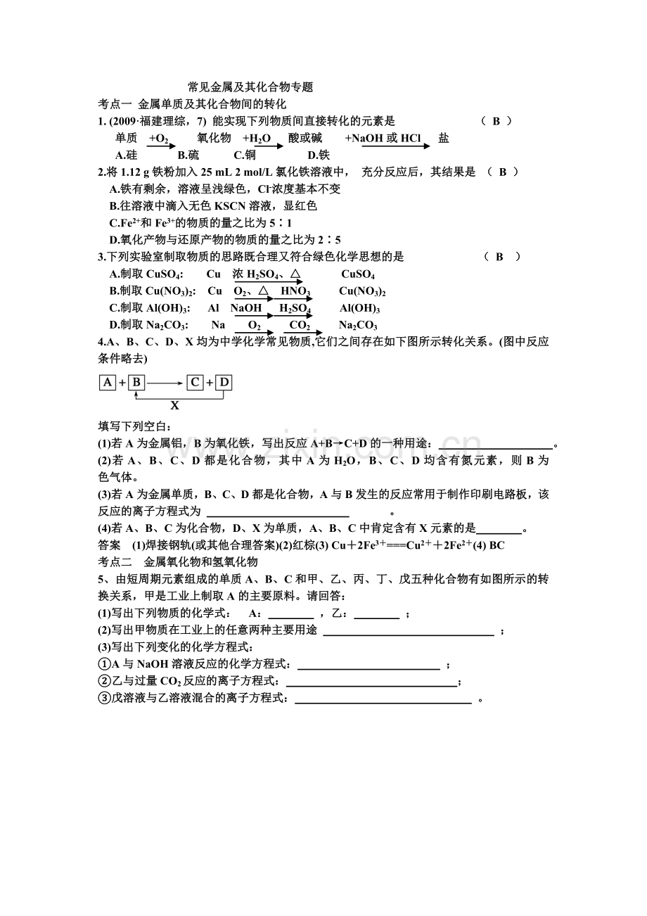 常见金属及其化合物专题.doc_第1页