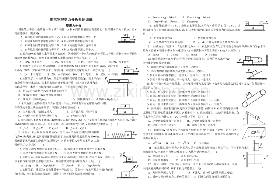 高三物理受力分析专题训练.doc_第1页