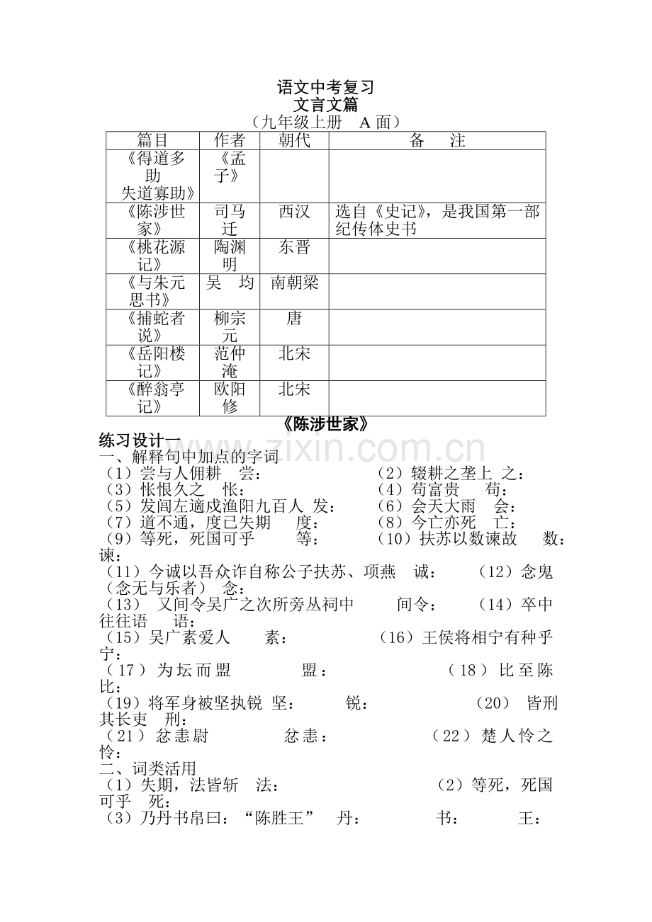 九年级上册文言文复习[A].doc_第1页