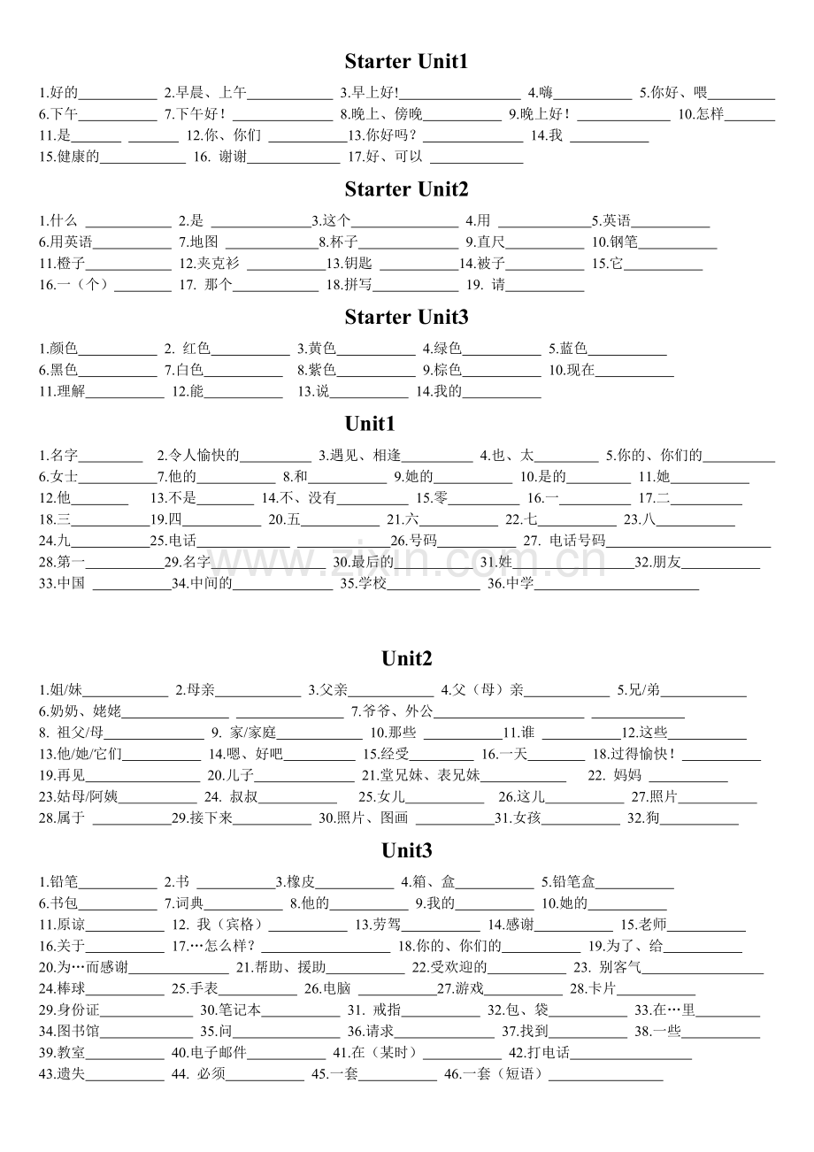 新目标七年级上册英语单词表(汉语默写版).doc_第1页