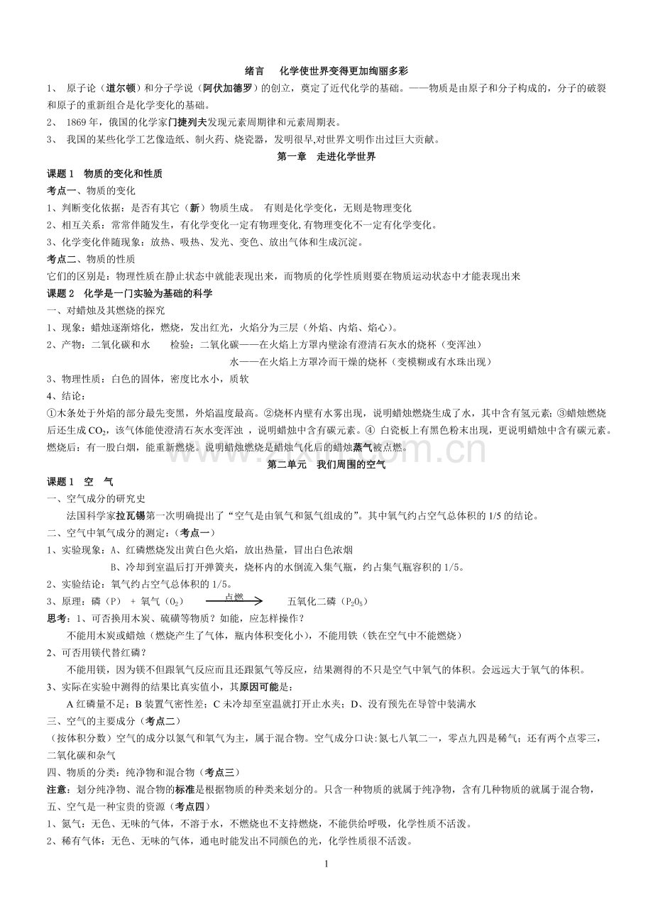 人教版九年级初三化学知识点总结第一二章.doc_第1页