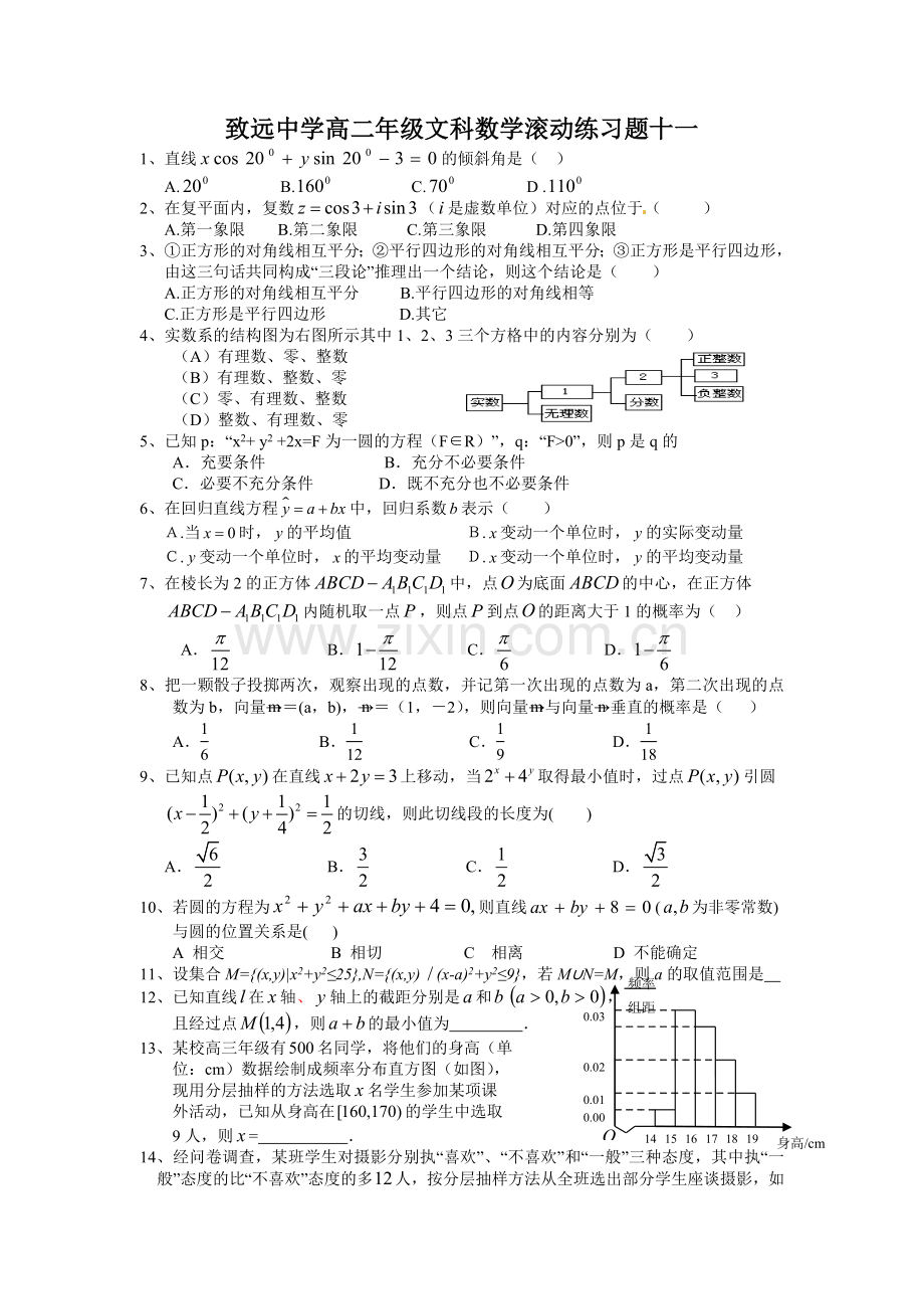 致远中学高二年级文科数学滚动练习题十一.doc_第1页