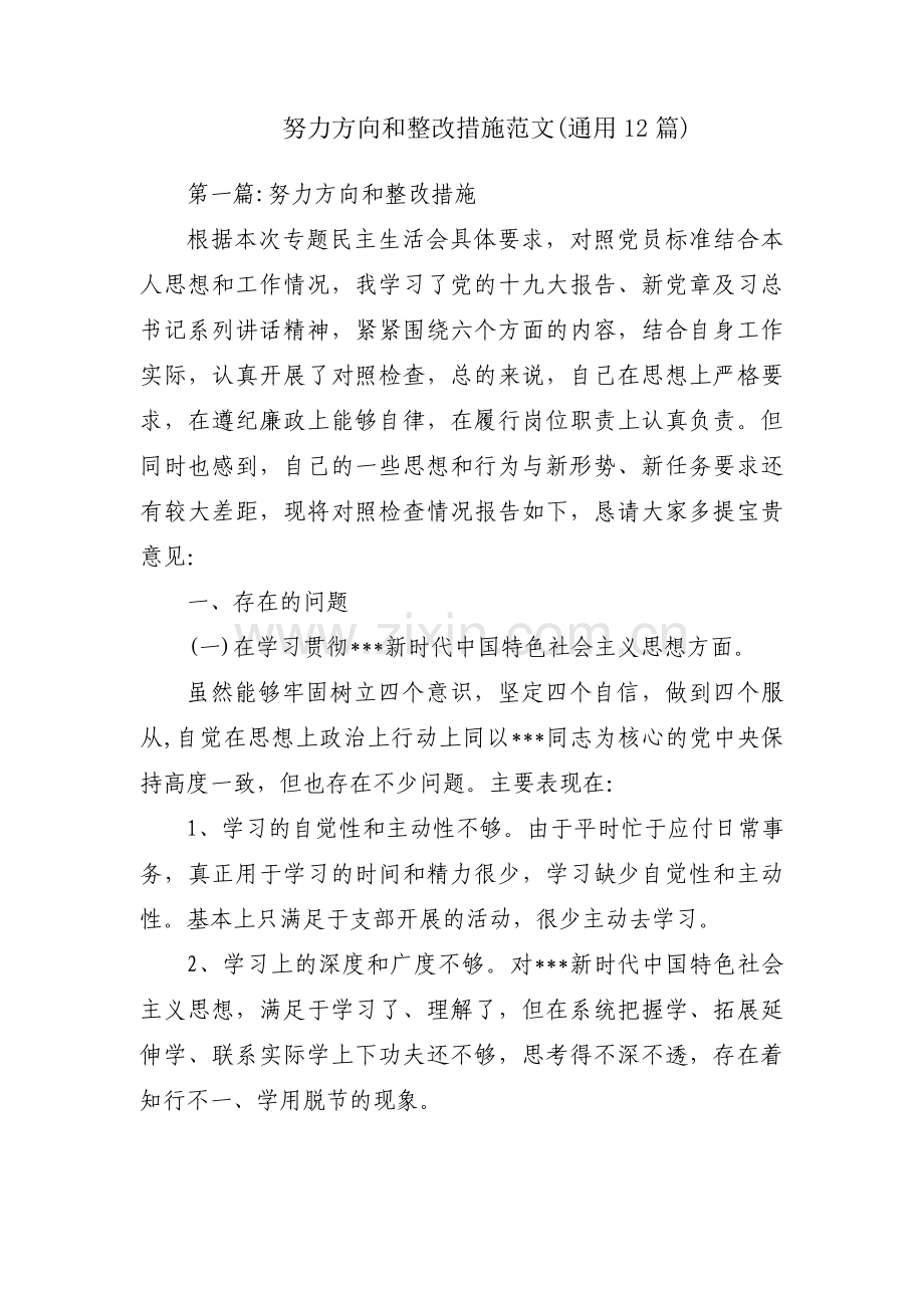 努力方向和整改措施范文(通用12篇).pdf_第1页