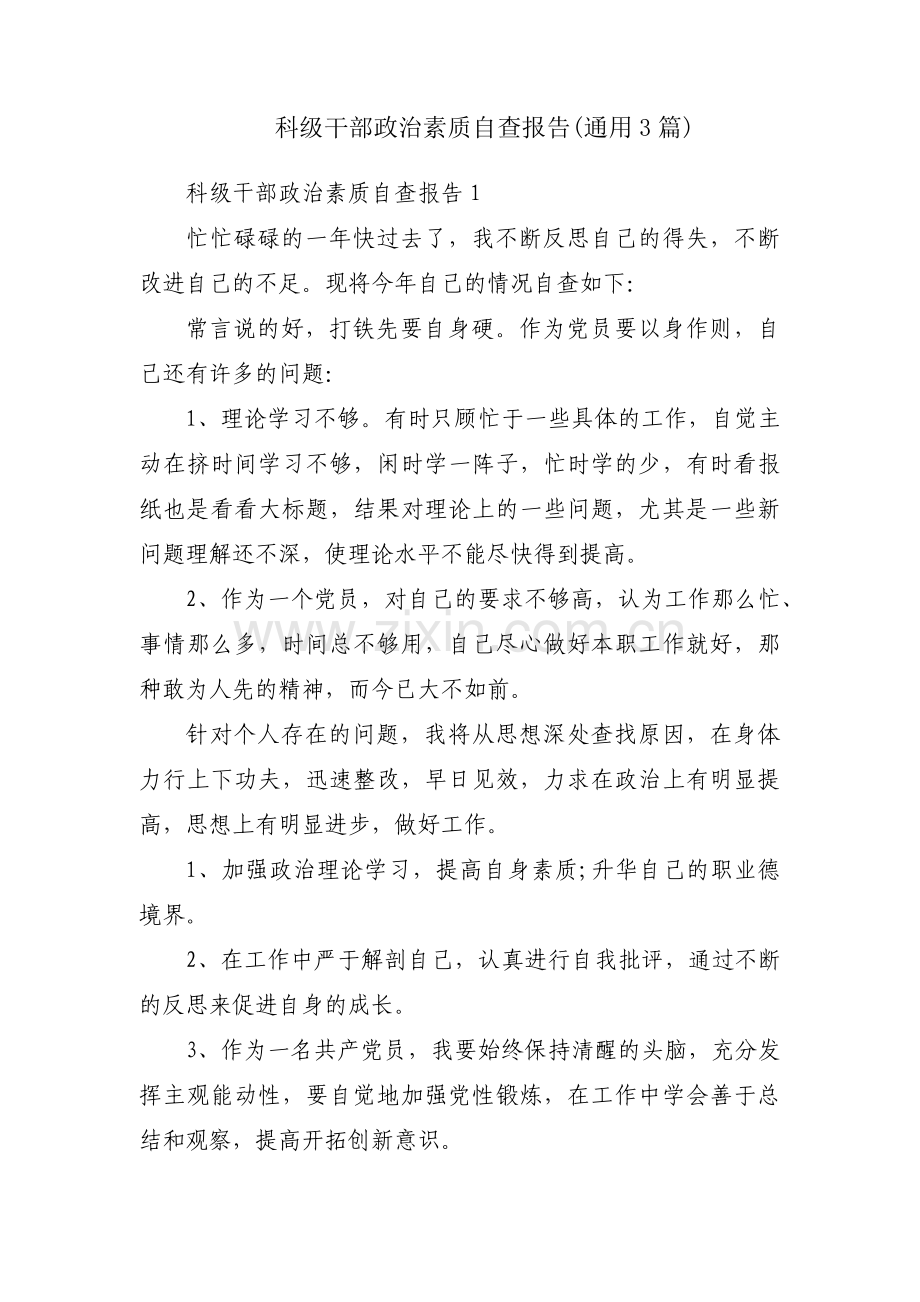 科级干部政治素质自查报告(通用3篇).pdf_第1页