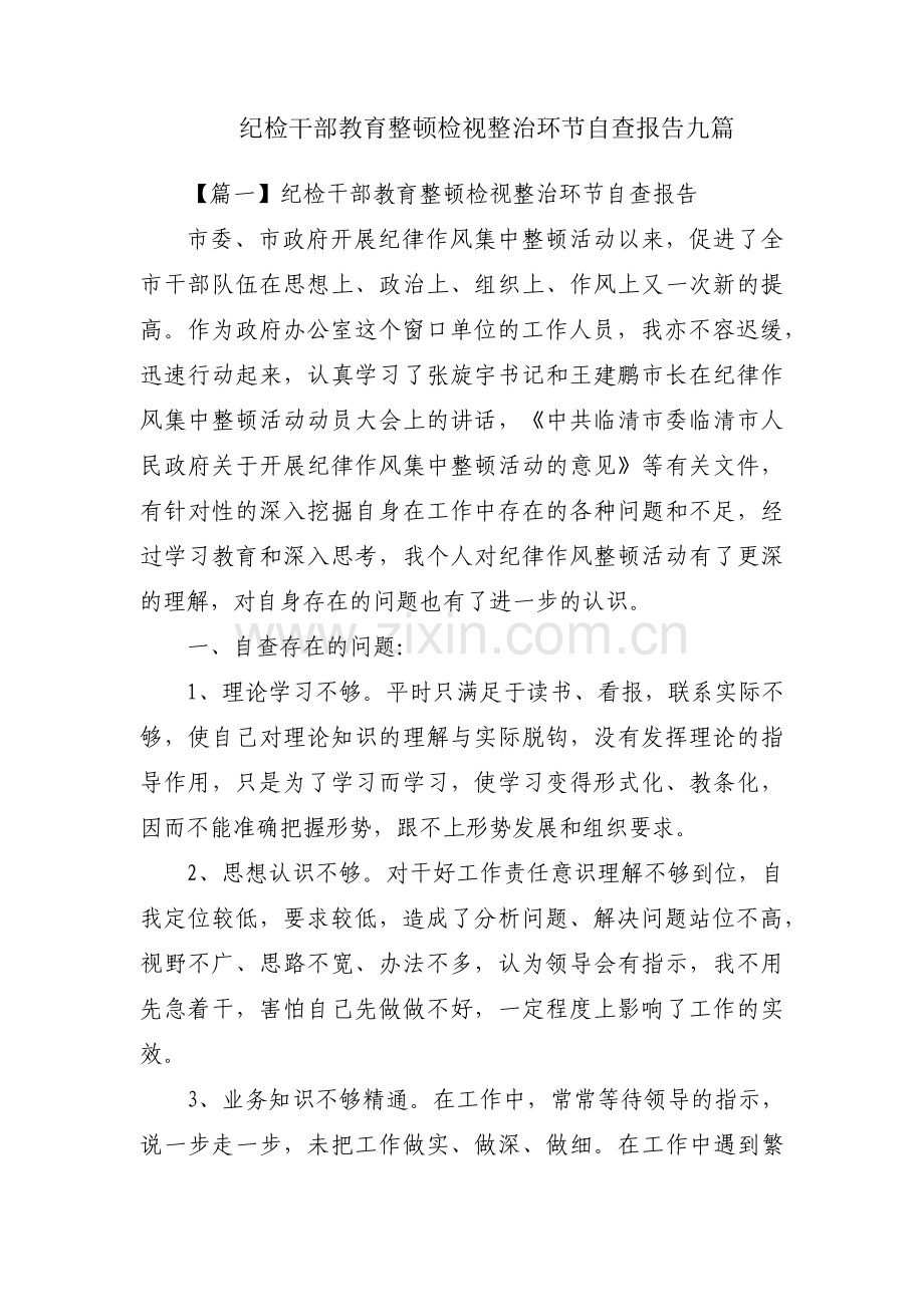 纪检干部教育整顿检视整治环节自查报告九篇.pdf_第1页