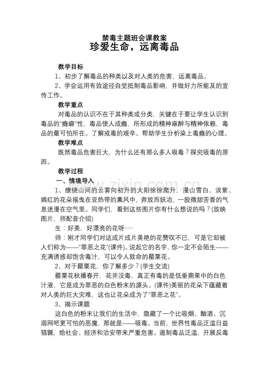 《珍爱生命远离毒品》教案.docx_第1页