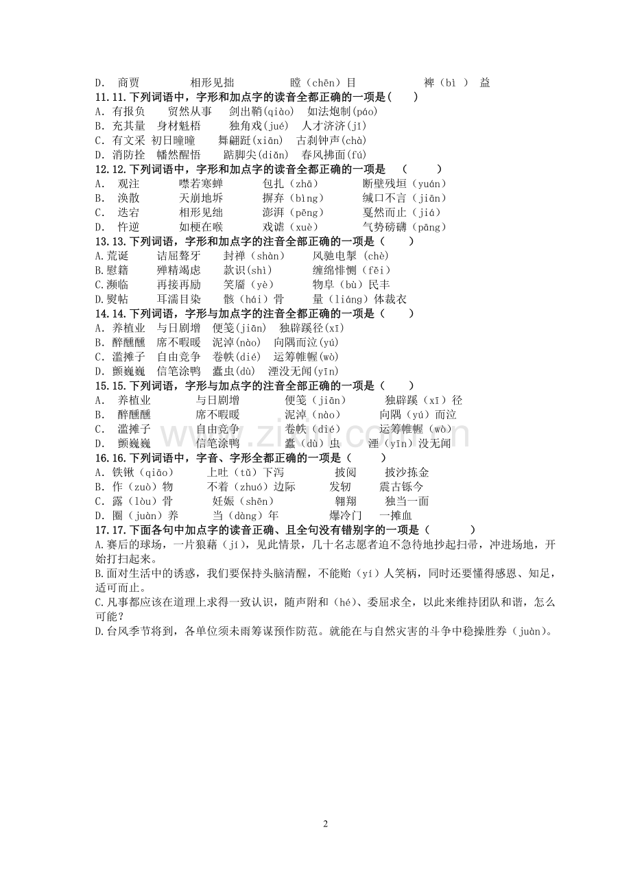 字音字形组合选择题专项练习.doc_第2页