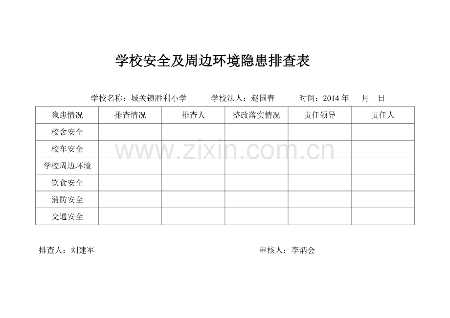 学校安全及周边环境隐患排查表.doc_第1页